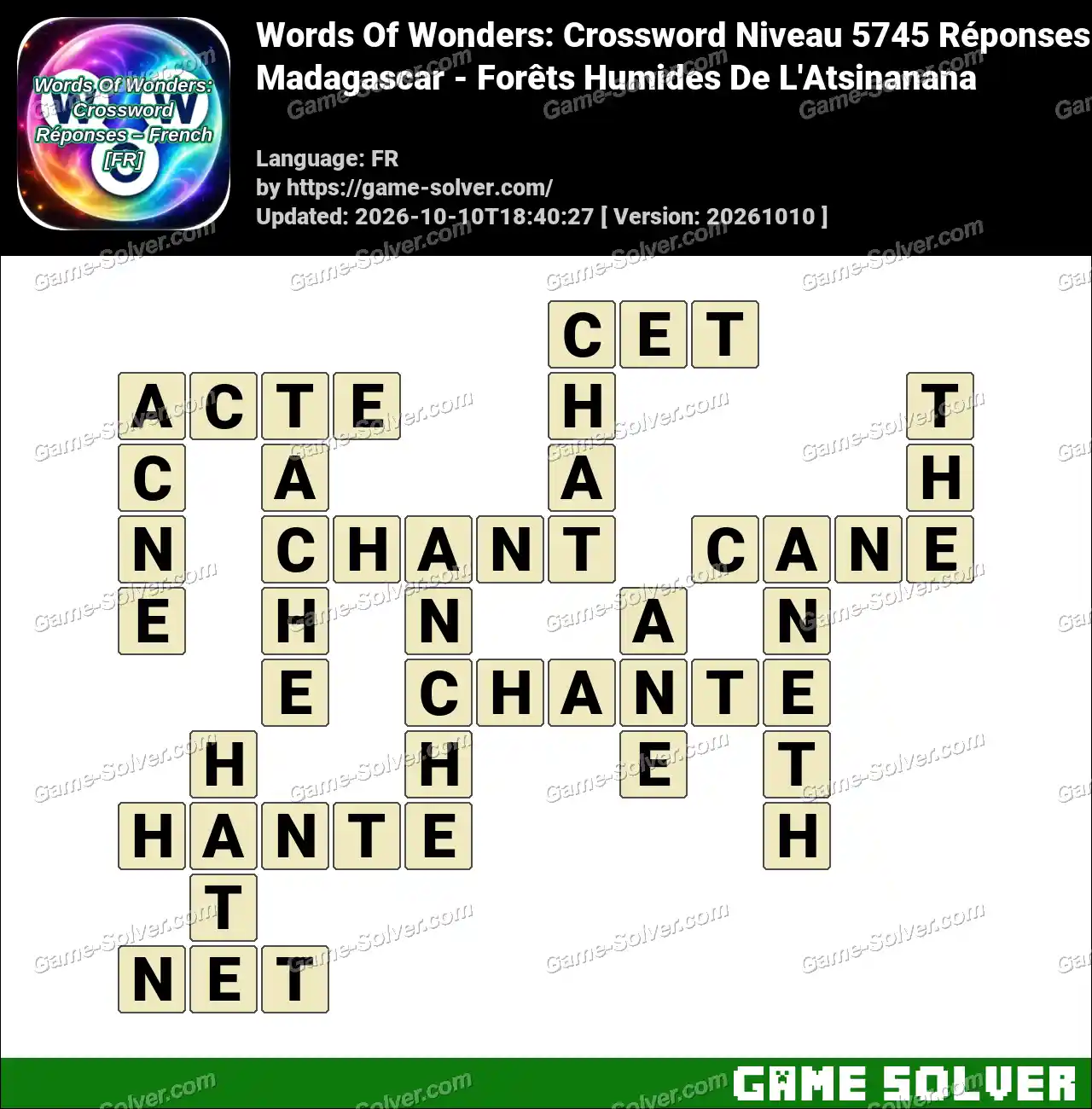 Words Of Wonders: Crossword Niveau 5745 Réponses – Madagascar – Forêts Humides De L’Atsinanana